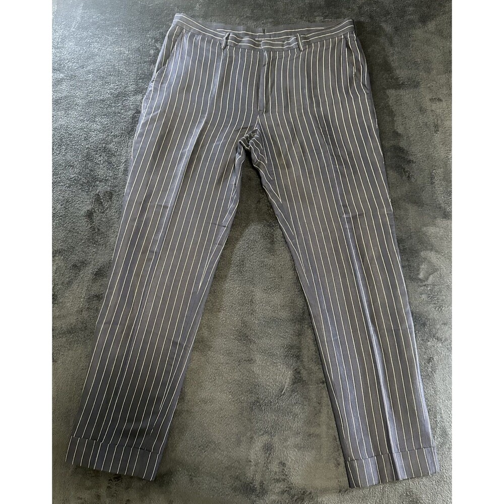 Polo Ralph Lauren Linen Blend Trousers Men's 36x32 Navy Blue Pinstripe Pants